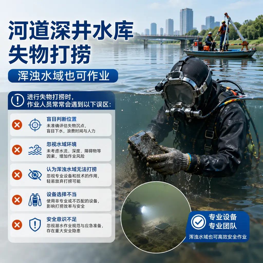 河道深井水库失物打捞，浑浊水域也可作业抚松